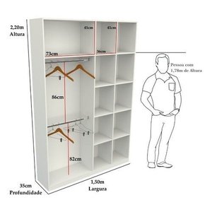 Armário Colmeia Cabideiro Duplo M14 100% Mdf Loja Closet - Branco