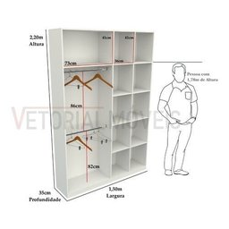 Armário Colmeia Cabideiro Duplo M14 100% Mdf Loja Closet - Branco - 3