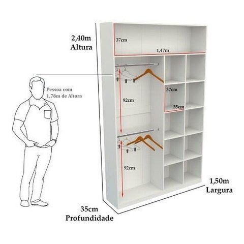 Armário Colmeia Cabideiro Duplo M12 100% Mdf Roupeiro Closet - Branco