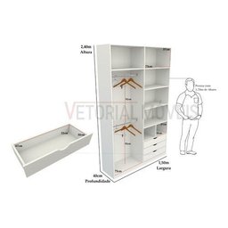 Armário Colmeia Cabideiro Duplo M8 100% Mdf Roupeiro Closet - Branco - 3