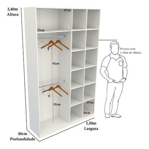 Armário Colmeia Cabideiro Duplo M9 100% Mdf Loja Closet - Branco
