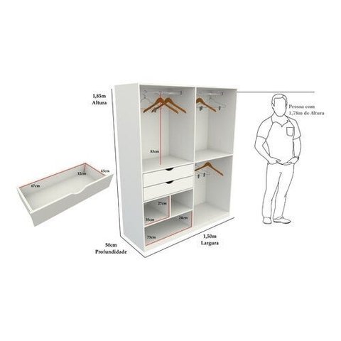 Armário Arara Gaveta Amanda M2 100% Mdf (closet / Gaveta) - Branco