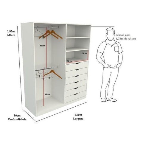 Armário Arara Gaveta Brenda M2 100% Mdf Quarto Sapato Roupa - Branco