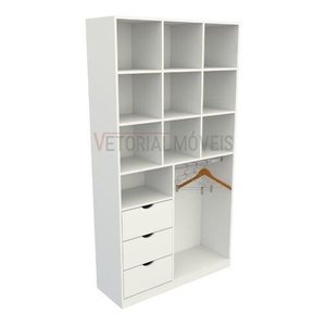 Armário Cabideiro Gaveta Misto M8 100% Mdf Closet Loja Arara - Branco
