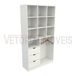 Armário Cabideiro Gaveta Misto M8 100% Mdf Closet Loja Arara - Branco - 5