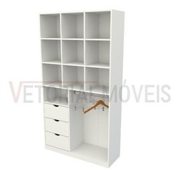 Armário Cabideiro Gaveta Misto M8 100% Mdf Closet Loja Arara - Branco - 3