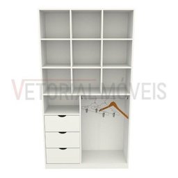 Armário Cabideiro Gaveta Misto M8 100% Mdf Closet Loja Arara - Branco - 4