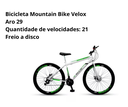 Ver imagem 4 de Bicicleta Mountain Bike Velox Aro 29 Freio Disco 21v Ello Cor:branco/verde
