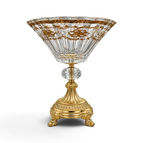 Centro de Mesa Decorativo em Cristal e Dourado a: 30cm D: 26cm