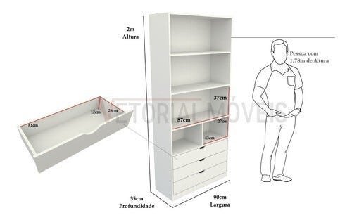 Guarda Roupa Closet Solteiro  Misto Prateleira Gaveta M30 100% Mdf (closet, Loja) - Branco - 2