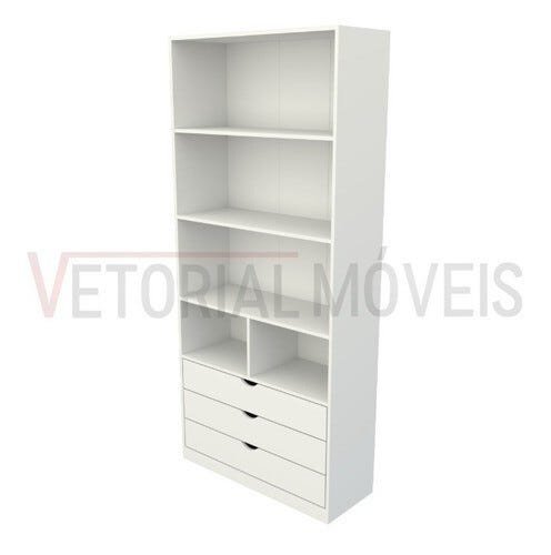 Guarda Roupa Closet Solteiro  Misto Prateleira Gaveta M30 100% Mdf (closet, Loja) - Branco - 3