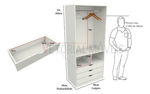 Armário Cabideiro Gaveteiro Misto M36 Closet Loja 100% Mdf - Branco - 2