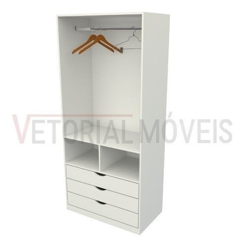 Armário Cabideiro Gaveteiro Misto M36 Closet Loja 100% Mdf - Branco - 4