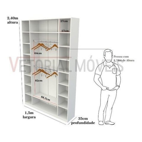 Armário Colmeia Cabideiro M5 100% Mdf Closet Loja Expositor - Branco