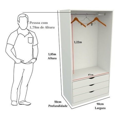 Armário Cabideiro Gaveteiro Misto M46 Closet Loja 100% Mdf - Branco