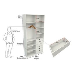 Armário Arara Gaveta Verônica M13 100% Mdf Sapato Roupa - Branco - 2