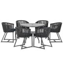 Ver imagem 1 de Mesa com 6 Cadeiras de Jantar Roma 120cm e Noronha em Alumínio Preto Corda Náutica Estofado 12 Trama