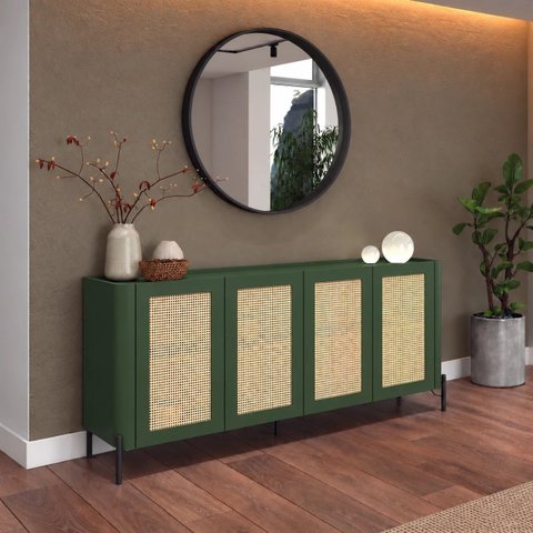 Buffet Bend 180 cm Porta Sextavada Incolar Musgo com Pé Preto