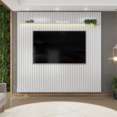 Painel Ripado para TV até 75 Polegadas com LED MDF 250CMX240CM Trento
