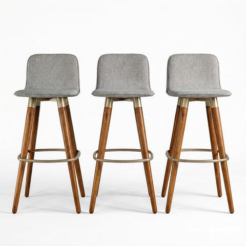 Kit 3 Banquetas Linho com Detalhes em Aço Design Premium:cinza/champagne
