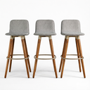 Ver imagem 1 de Kit 3 Banquetas Linho com Detalhes em Aço Design Premium:cinza/champagne