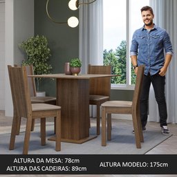 Conjunto Sala de Jantar Mesa Tampo de Madeira 4 Cadeiras Rustic/crema/sintético Bege Samara Madesa - 6