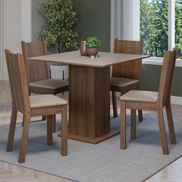 Conjunto Sala de Jantar Mesa Tampo de Madeira 4 Cadeiras Rustic/crema/sintético Bege Samara Madesa - 2