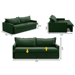 Sofá sem Caixa Retrátil e Reclinável 1,85m com Molas Luzia Linho Verde Madelina Decor - 3