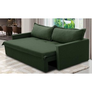 Sofá sem Caixa Retrátil e Reclinável 1,85m com Molas Luzia Linho Verde Madelina Decor