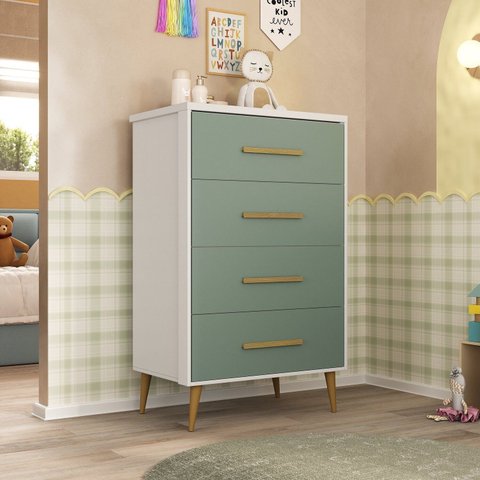 Cômoda para Quarto Infantil Magia Espresso Móveis Verde/Branco
