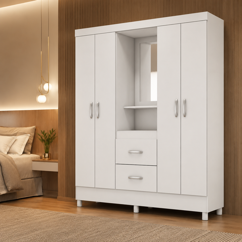 Guarda Roupa Casal Capelinha 4 Portas 2 Gavetas Lord Branco Demobile