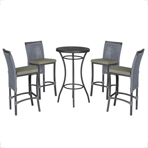 Mesa Bistrô e 4 Banquetas Roma Preta Corda Náutica Estofado 8 Trama Original
