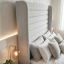 Ver imagem 4 de Cabeceira Cama Casal Queen Duna 160cm Orgânica Curva Bouclê Cinza Claro - Montanari's Decor