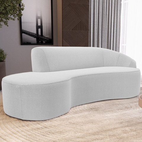 Sofá 3 Lugares Curvo Sala de Estar Living Firenze Direito D02 Bouclê Branco 230 cm B-53 - Lyam