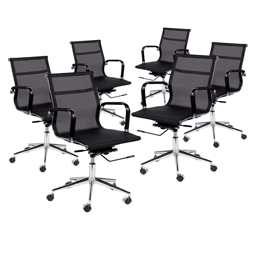Kit 6 Cadeiras de Escritório Executiva Giratória Tela Mesh Preto