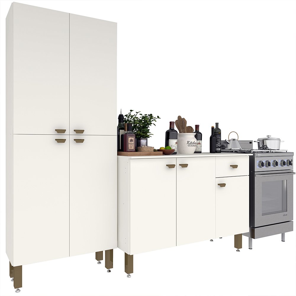 Armário de Cozinha Modulada Completa Compacta Balcão Madrid Branco - Rosafor - 4