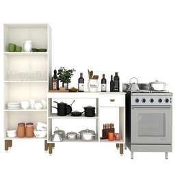 Armário de Cozinha Modulada Completa Compacta Balcão Madrid Branco - Rosafor - 7