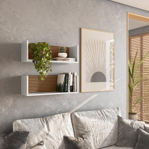 Conjunto Demadero 2 Nichos Off White Crist/ripado Madeira