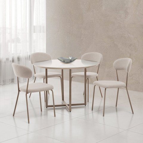 Conjunto para Sala de Jantar com 4 Cadeiras Ditalia Bege/Fendi/Off White