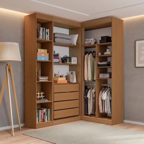Guarda-Roupa Closet Modulado Roupeiro de Canto L sem Portas 4 Gavetas Versatille Yescasa