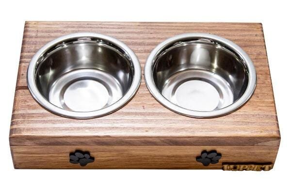 Comedouro Com Patinhas E Potes Inox Para Cachorro Marrom - 2