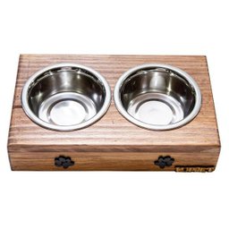 Comedouro Com Patinhas E Potes Inox Para Cachorro Marrom - 2