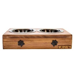 Comedouro Com Patinhas E Potes Inox Para Cachorro Marrom - 3