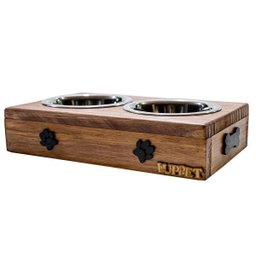 Comedouro Com Patinhas E Potes Inox Para Cachorro Marrom - 1