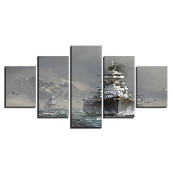 Quadro Decorativo 5 Peças Navios De Guerra Batalhas Navio - 1