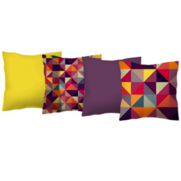 Kit 4 Almofadas Decorativas 45x45 Composê Geométrico Amarelo/Roxo - 1