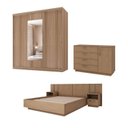Ver imagem 2 de Kit Guarda Roupas 3 Portas, Cama Queen e Complementos de Quarto Araçá CabeCasa MadeiraOriginals Marrom/Nogueira