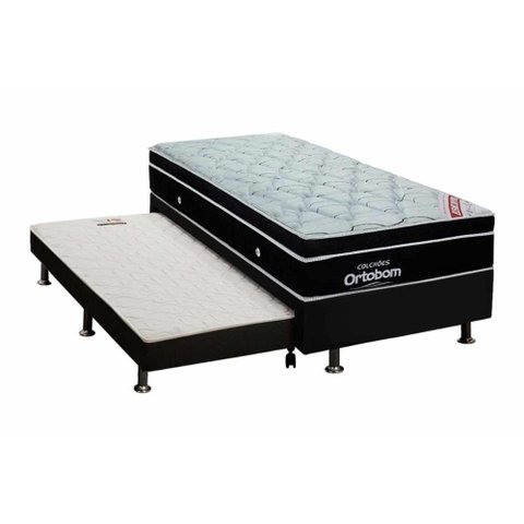 Cama Box C-auxiliar Solteiro: Colchão Ortobom Superpocket Elegant + Base Crc Courano Black(88x188)