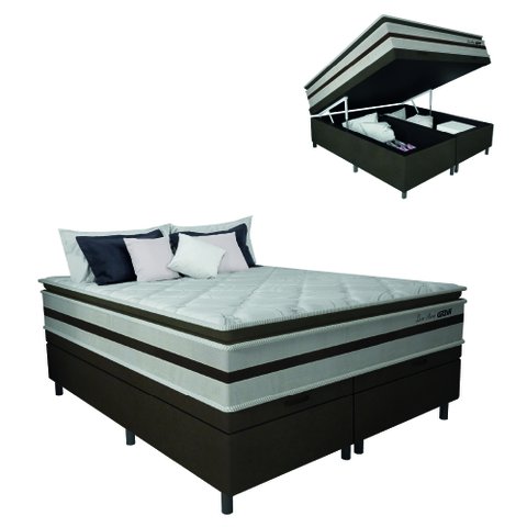 Cama Box Baú Casal King Gazin Colchão Molas Ensacadas Pillow Top Love Story 193x203x71cm Branco