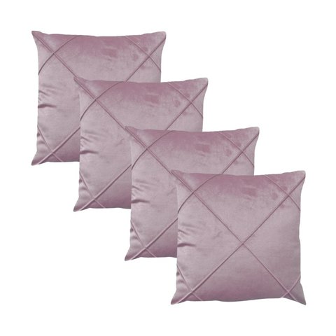Kit 4 Capas para Almofada Drapeada em Veludo Quadrada Várias Cores Cor:rosa Quartzo